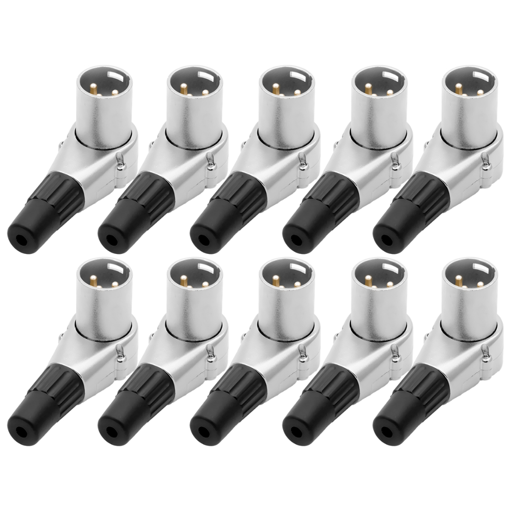 Kit 10 Plug Conector Macho Xlr 90? L Pino Banhado A Ouro Hjh