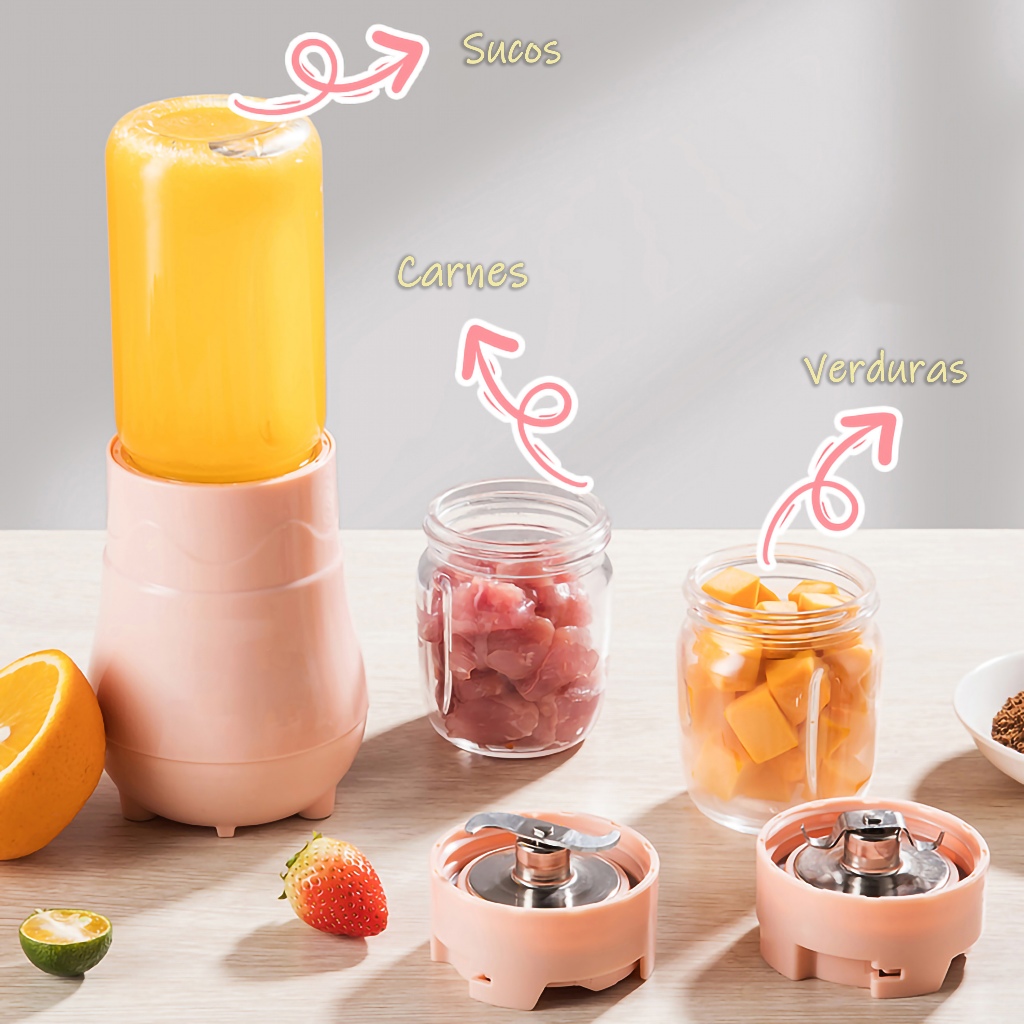 Mini Processador de Alimentos 3 em 1 Elétrico 300W Copo de Vidro Boros silicato 110V - A687