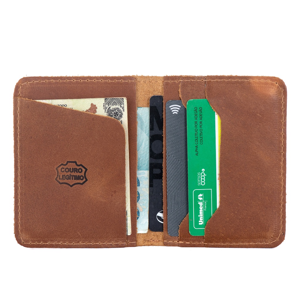 Carteira Masculina em 100% Couro Legitimo Moderna Compacta Porta Cartão Cedulas