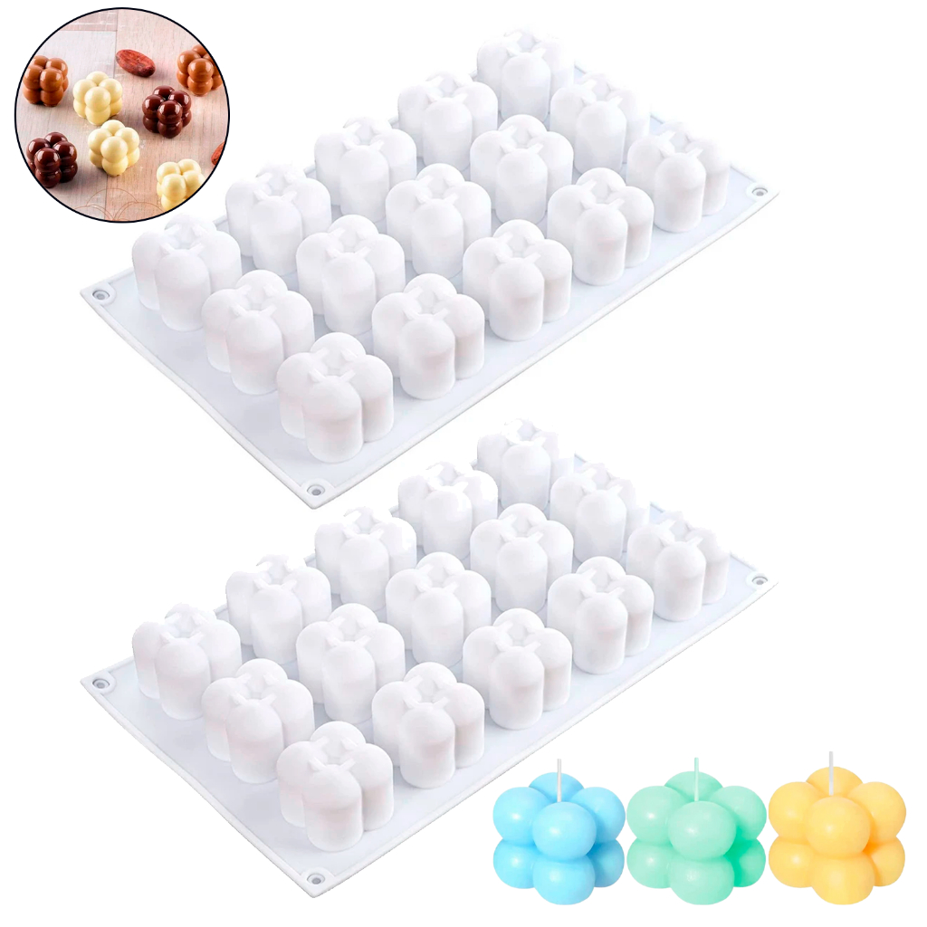 Kit 2 Forma Vela Artesanal Bolinhas Cubo Mini Bubble 15 Cavidades Artesanato Sabonete Resina Parafina Decoração