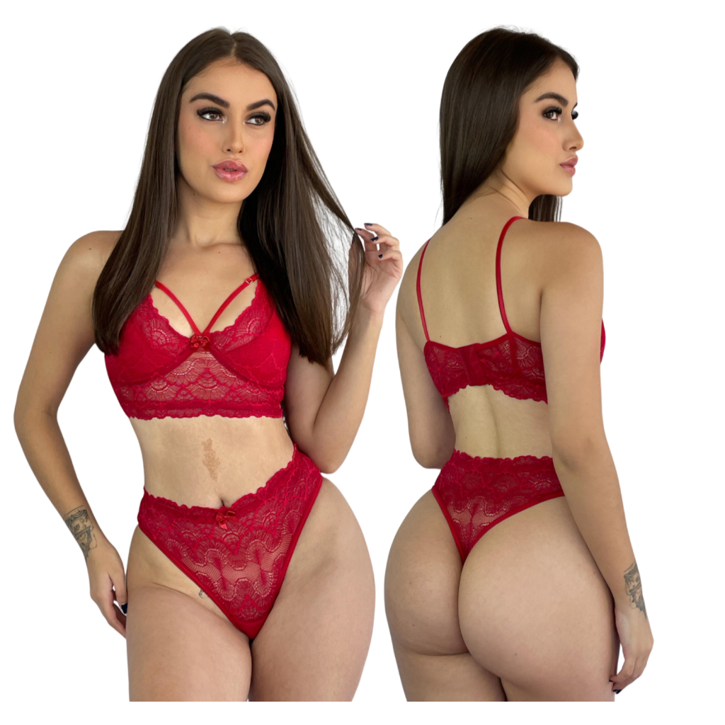 Conjunto De Lingerie De Renda Para Mulheres Rendado Busto Meia Taça