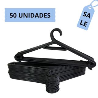 Kit 50 Cabides Organizador de Roupas Adulto Preto G002 em Oferta na Shopee