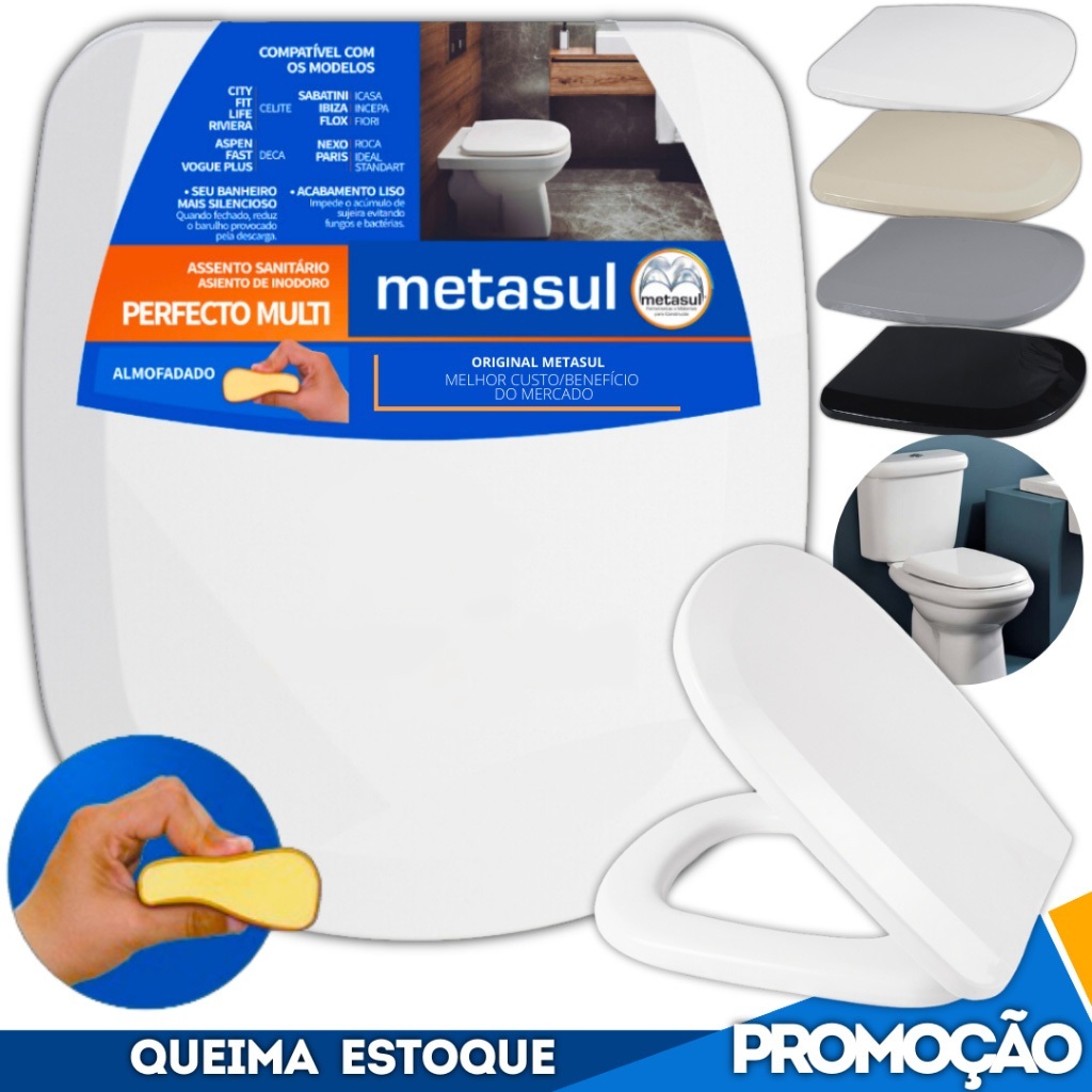 Assento Sanitário Almofadado Multi Tampa Vaso Retangular Icasa Sabatini 6LPF Ibiza Riviera Fit Roca em Oferta na Shopee