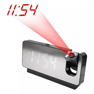 Relógio alarme led colorido espelhado usb com projetor de hora preto em Oferta na Shopee