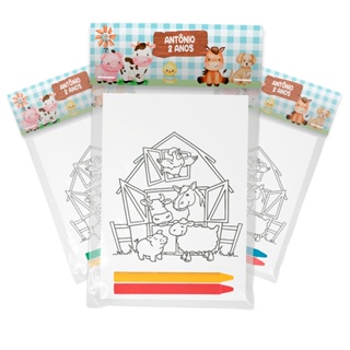 Kit Colorir Com Giz 15,20,25,30,40 Unidades Para Lembrancinhas Tema Fazendinha Menino Personalizado em Oferta na Shopee