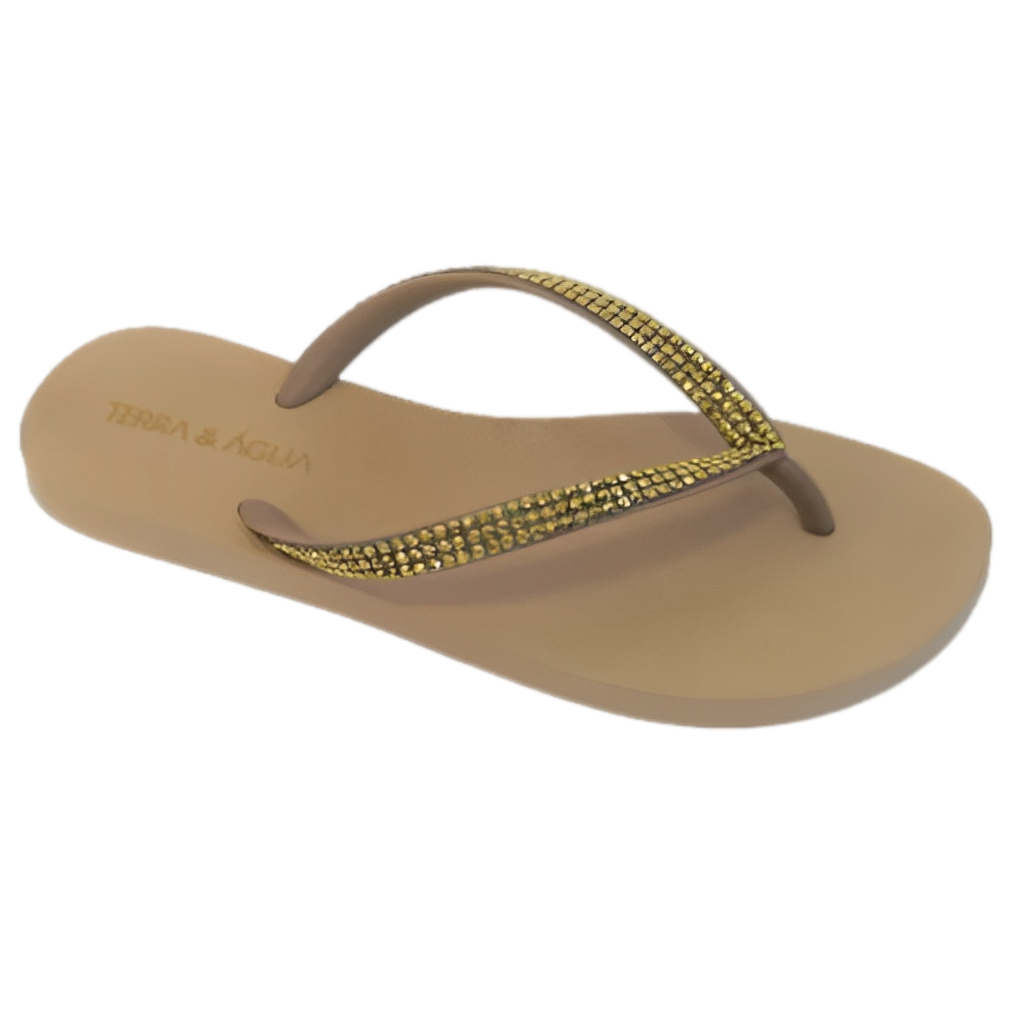 Rasteirinha Chinelo Praia De Dedo Strass Brilho Brilhante  Feminino Terra e Água 30104