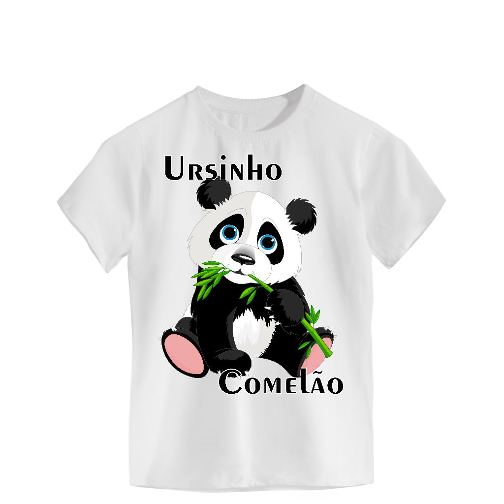 Camiseta Infantil Malha PP Branca Sublimação Personalizada Urso Ursinho Panda Comelão #1071