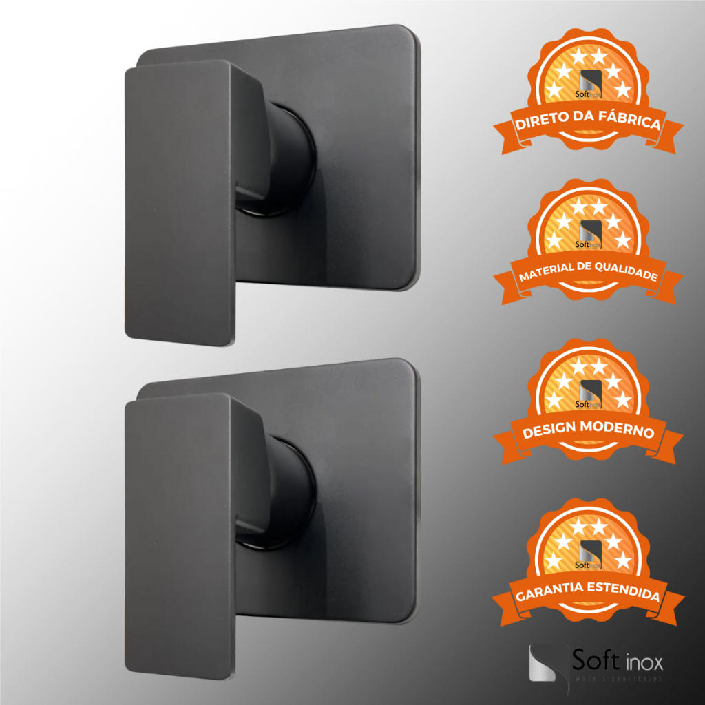 Kit 2 Acabamento Para Registro Monocomando Chuveiro Quadrado Padrão Base Deca Metal Preto Fosco Luxo