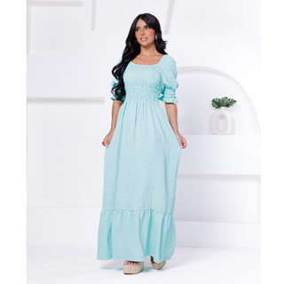 VESTIDO LONGO LISO DE Tecido DUNA Lisa Lastex  com Manga Princesa