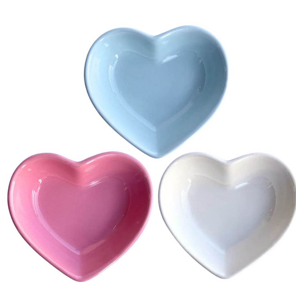 Coração Ceramica Branco Azul Rosa 8cm Lembrancinha Porta Anel Petisqueira