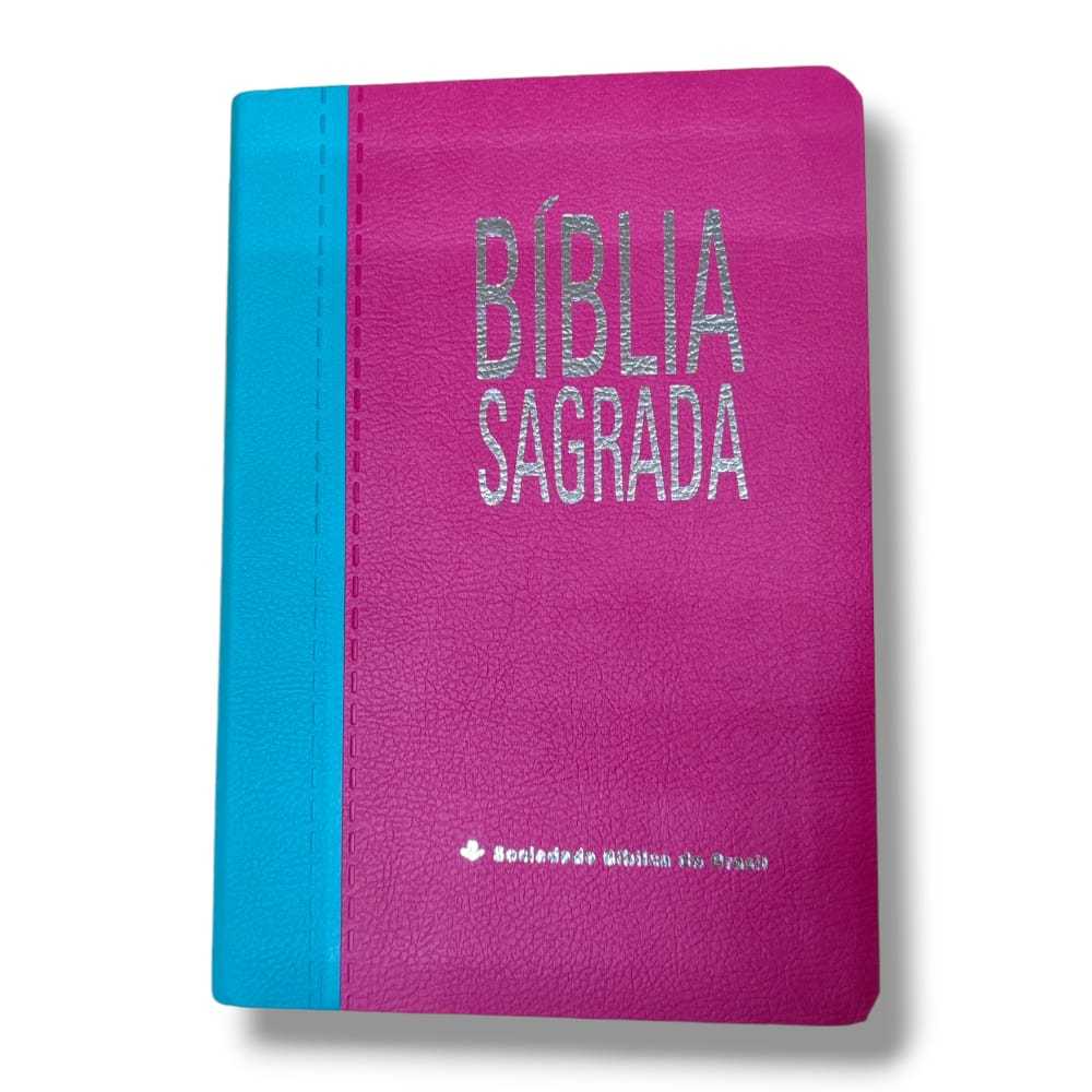 Biblia Sagrada ARA com Letra Gigante e Índice Lateral | Capa Luxo Pink com Azul Turqueza