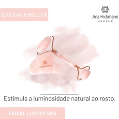 Rose Quartz Fácil Luxury Spa-Gua Sha & Roller - Kit para Pele Anna Hickmann