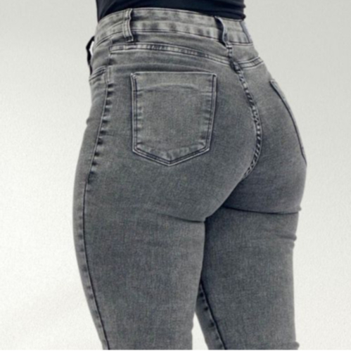 Calça Jeans Feminina Cinza Grafite Modeladora Cós Alto com Lycra Skinny Premium Empina Bumbum
