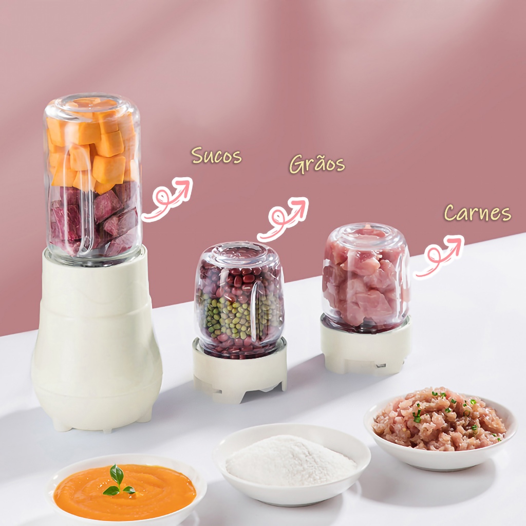 Mini Liquidificador 3 em 1 Potente 300W com Copo de Vidro Borossilicato 400ml Elétrico 220V - A688