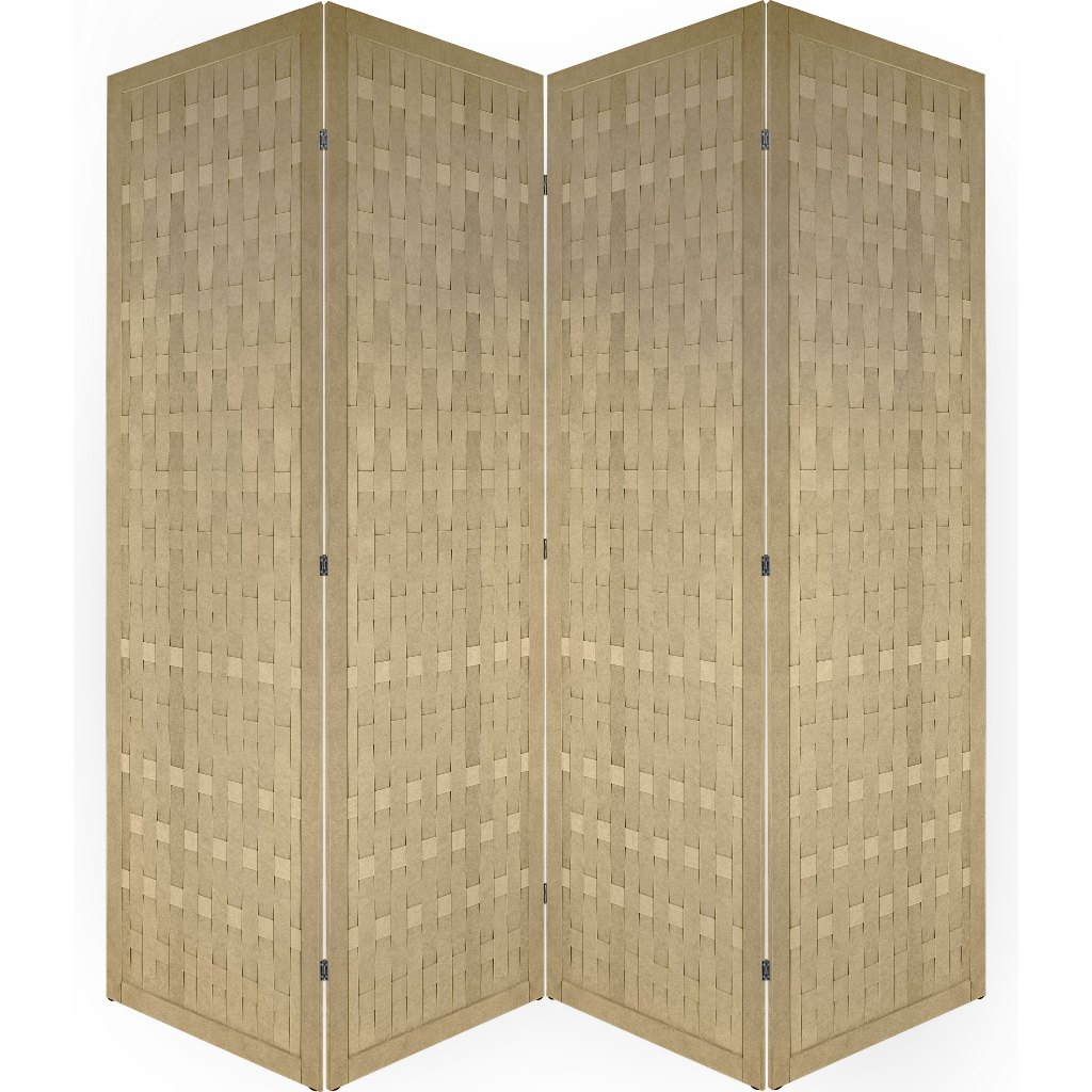 4 Biombo Inteiro Trançado Madeira Mdf Separador De Ambiente Folha Divisória Painel Divisor Sanfonado