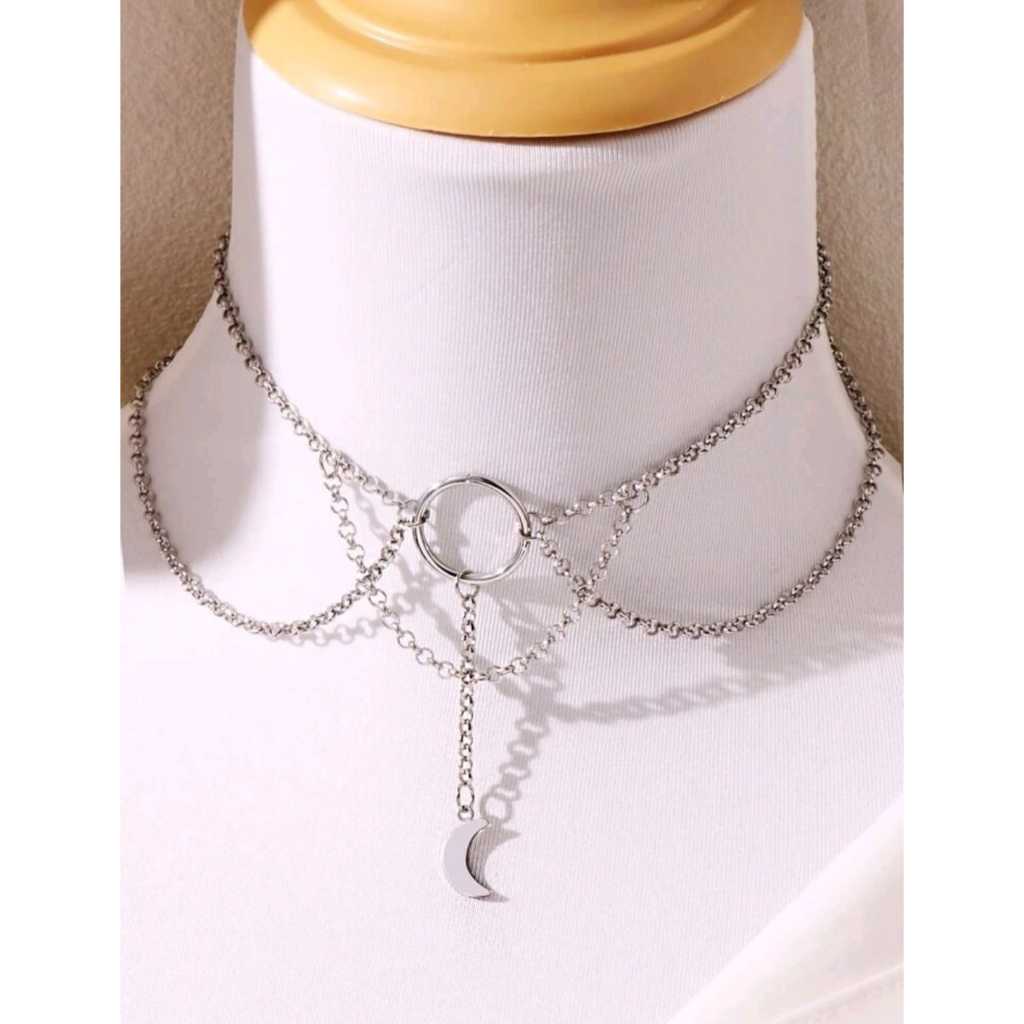 Colar de Lua - Colar Gargantilha Choker Gotica Feminina Punk Rock Prata Circulo Lua Estrela em Oferta na Shopee