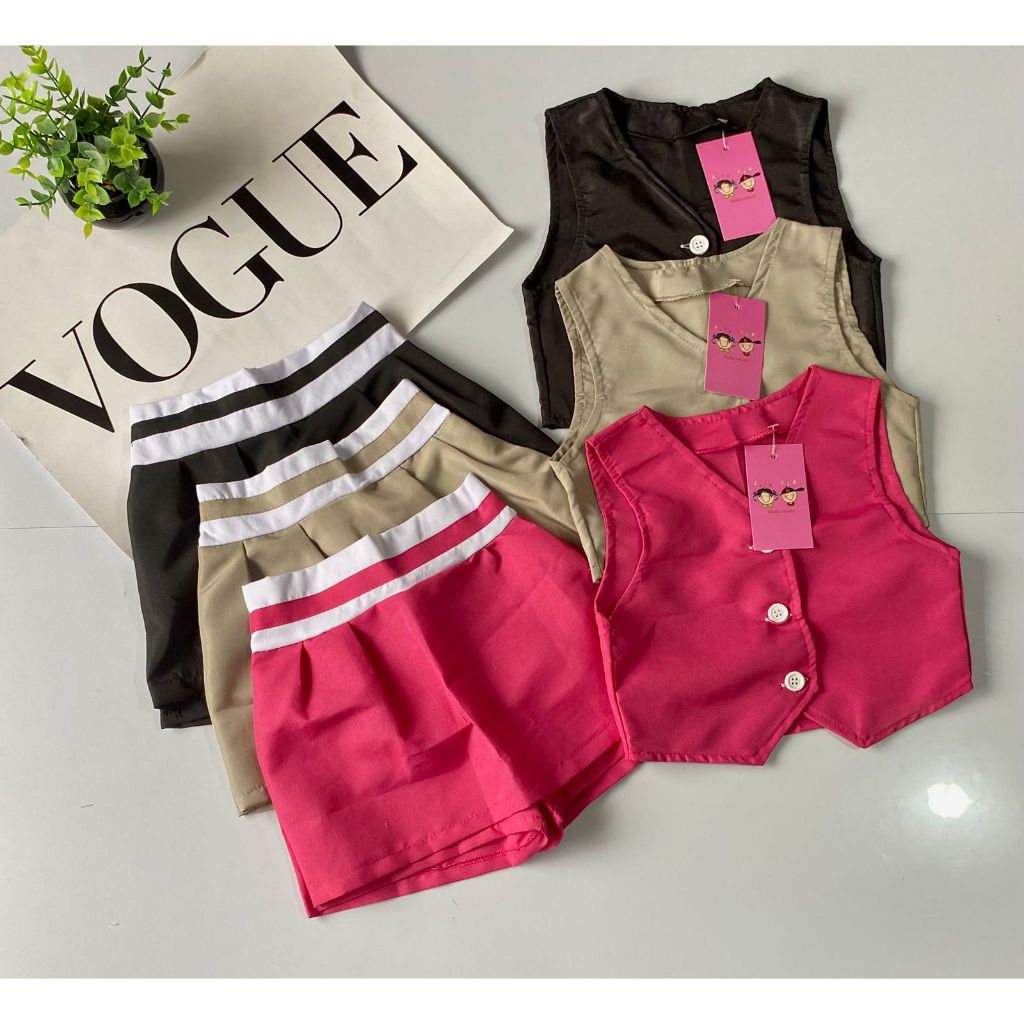 Conjunto Fashion Moda Blogueirinha Colete + Shorts Saia Infantil Barato Mini Diva Verão