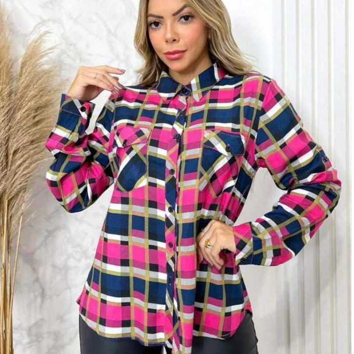 Camisa Xadrez Feminina PLUS SIZE em Viscose Blusa Com Bolsos /  Festa Junina - São João YB601