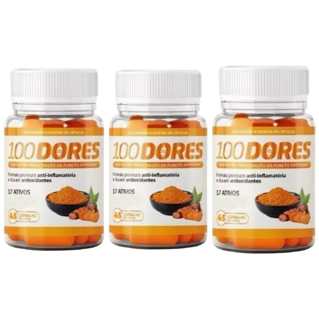 100Dores 17 Ativos + Cúrcuma Açafrão 30 Cápsulas (Cada Frasco) de 500mg