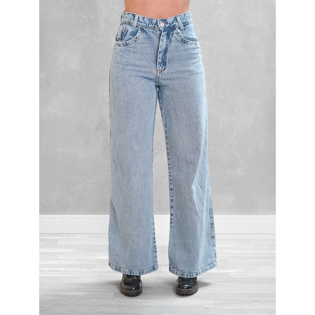 Calça Jeans Feminina Wide Leg Marmorizada Premium Cintura Alta Confortável em Oferta na Shopee
