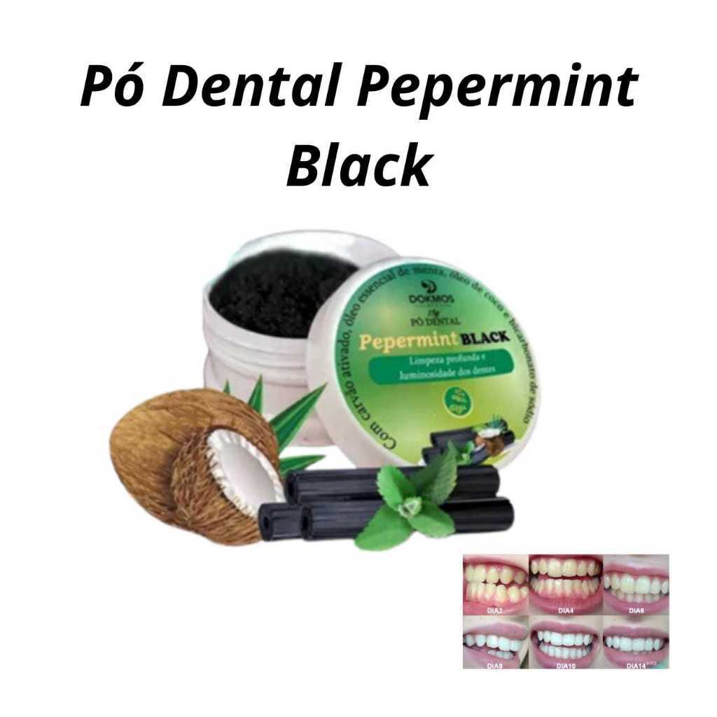 Pó Dental Pepermint Black Super Branco Natural Menta Coco Esfoliante Dental Tira Amarelo - Dokmos em Oferta na Shopee
