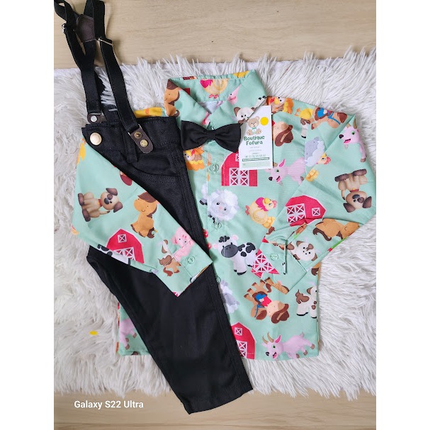 Kit Tematico Camisa manga Longa Calça Aniversario Menino FAZENDA FAZENDINHA ANIMAIS ROUPA E CONJUNTO SOCIAL INVERNO FRIO