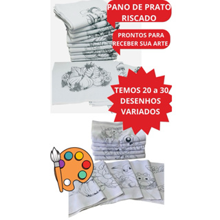PANO DE PRATO RISCADO 10 PEÇAS TRADICIONAL  PARA PINTURA OU BORDADO em Oferta na Shopee