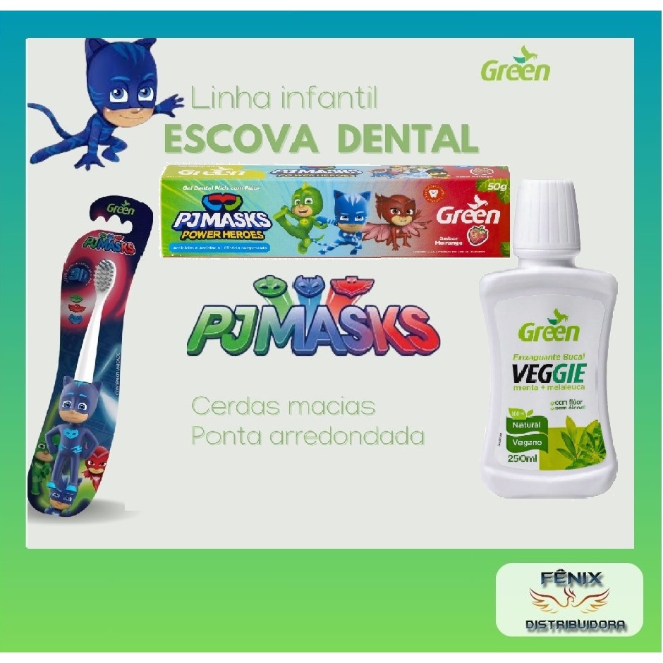 ESCOVA DE DENTE INFANTIL PJ MASK ORIGINAL GREEN (EDIÇÃO ESPECIAL) 3D ESCOVA DENTAL MACIA