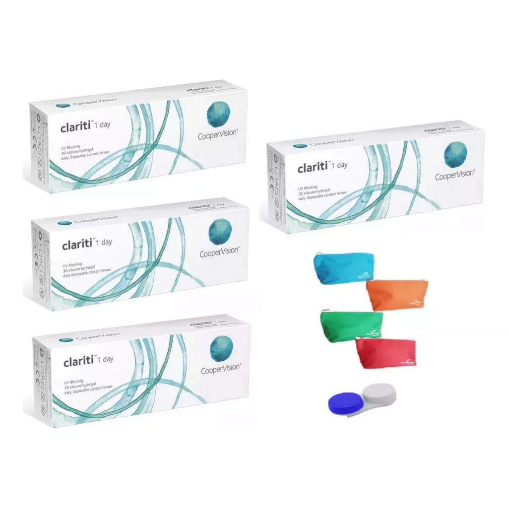 Combo 4 Caixas Lentes De Contato Clariti 1 Day com Necessaire e Estojo