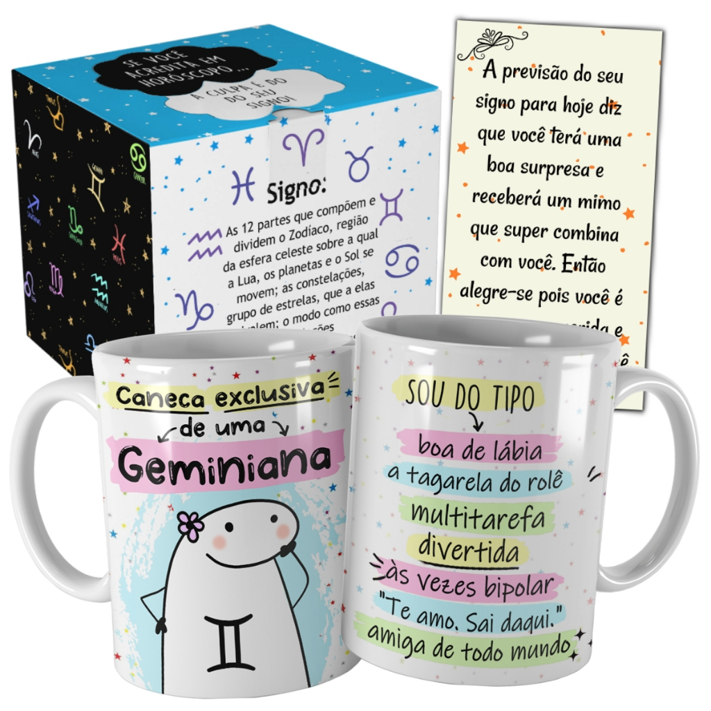 Imagem Caneca Signo Gêmeos Meme Flork para Geminiana com Embalagem Cd