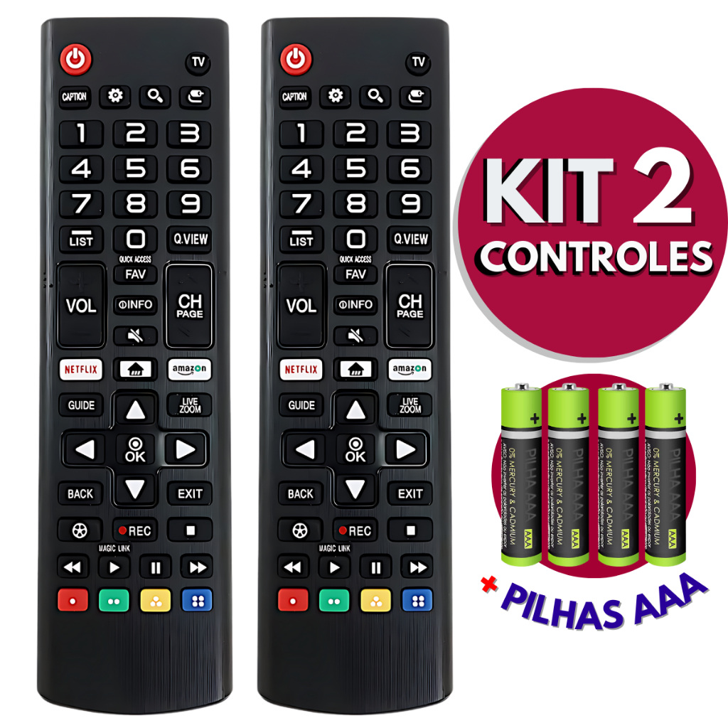 KIT 02 Controle Para TV LG Compatível Com Smart 4K LED LCD 24 32 40 43 50 55 65 Polegadas Com Pilhas