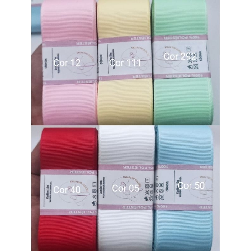 Kit 3 Cores Fitas de Gorgurão Sanding 38mm -N9 Com 5 Metros Cada Cor