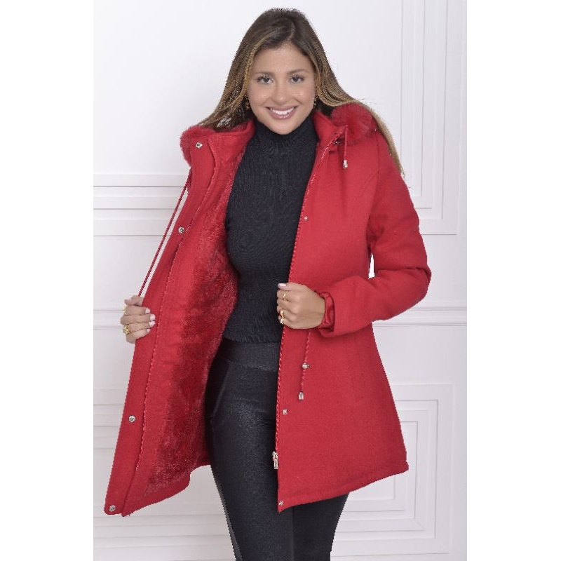 PARKA SOBRETUDO LÃ BATIDA FORRADA FEMENINA INVERNO