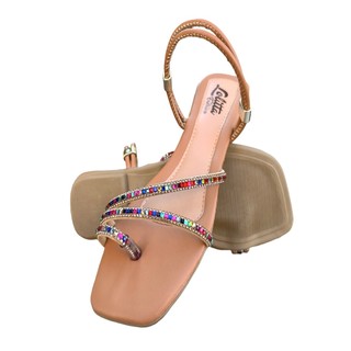 Sandália Feminina Rasteirinha Tendencia  com Brilho Strass Regulável Moda Macia Conforto Tiras 2 em 1