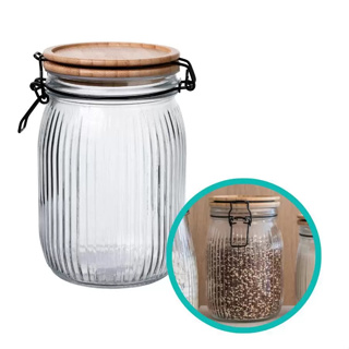 Pote Hermético de Vidro Frisado Versalhes c/ Tampa Bambu Tamanhos Lehavi em Oferta na Shopee