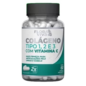 Colágeno Tipo 1, 2 e 3 com Vitamina C 60cps - Flora Viva