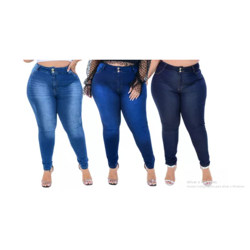 Kit 3 Calça Plus Size Jeans Feminina Com Lycra Empina Bumbum