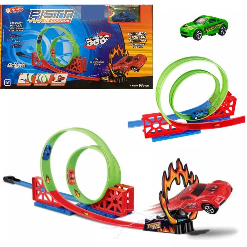 pista SUPER LOOPING DUPLO 360 brinquedo carrinho VELOZ 14 pçs COMPATÍVEL COM AUTORAMA PISTA 118CM