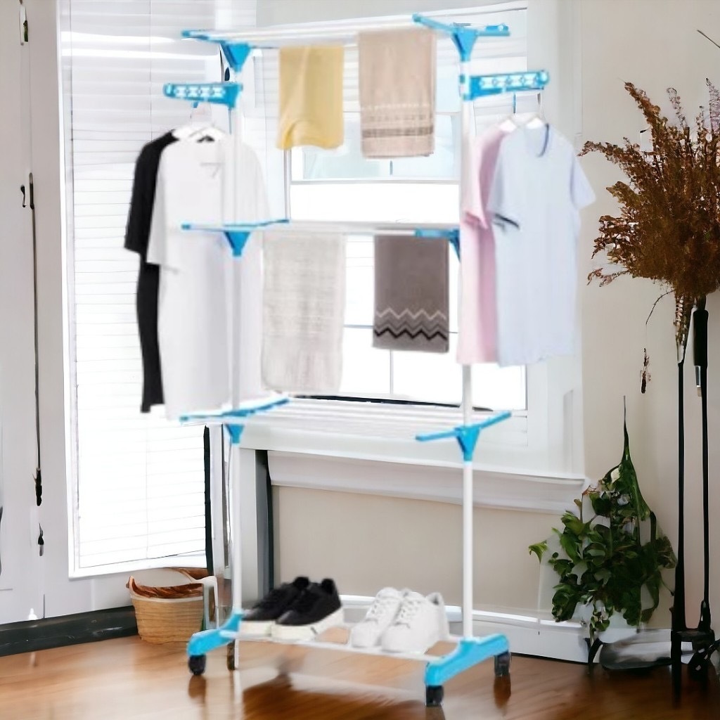 Varal De Chão Roupa Calcinha Prateleiras 3 Andares Dobrável Portátil