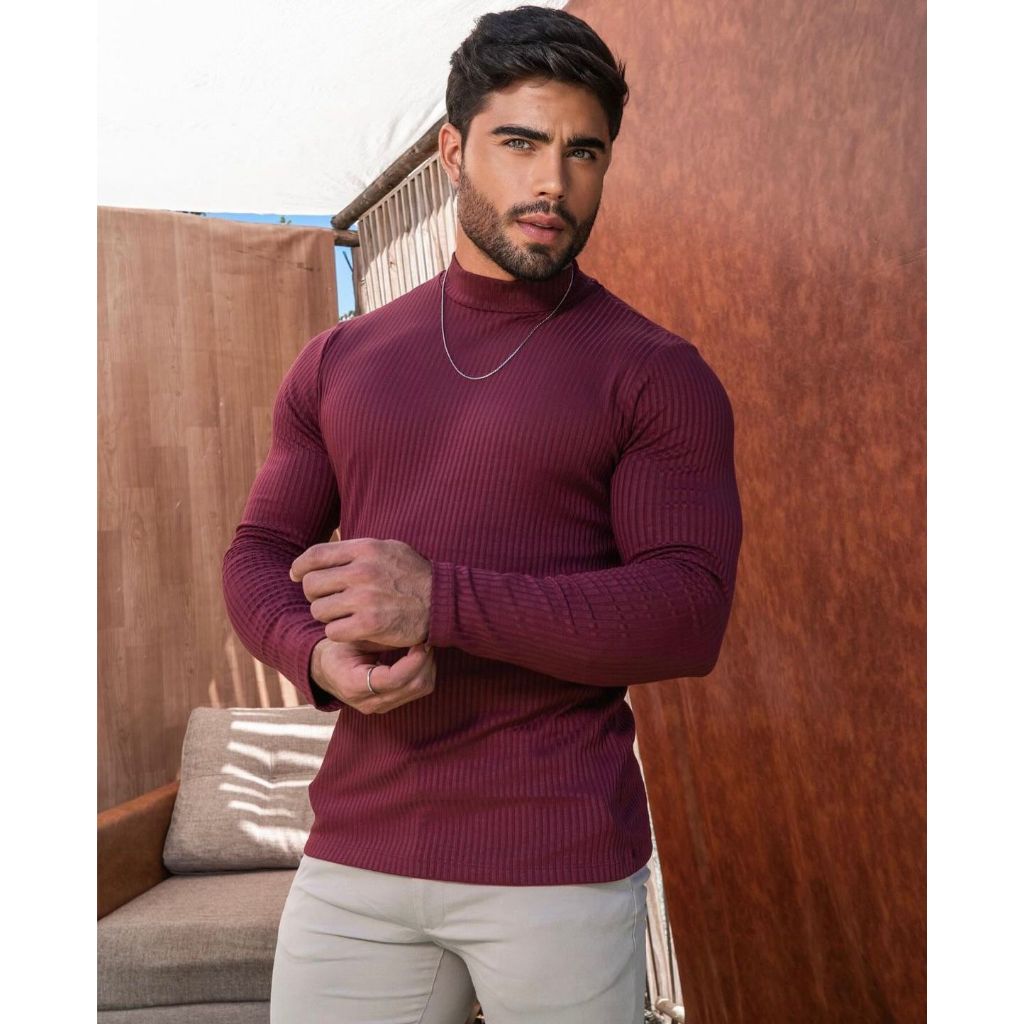 Blusa de Frio Masculina Sueter Camisa Cacharrel Inverno Gola Alta Manga Longa Canelada Pro...