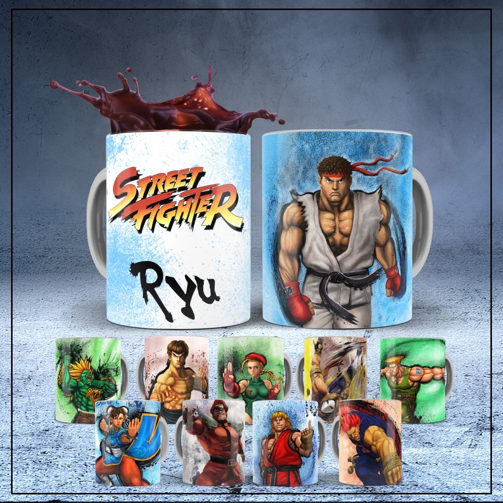 Caneca de Plástico Polímero ou Porcelana Street Fighter-AKUMA-BISON-BLANKA-CAMMY-CHUN LI-FEILONG-GUILE-KEN-RYU-VEGA
