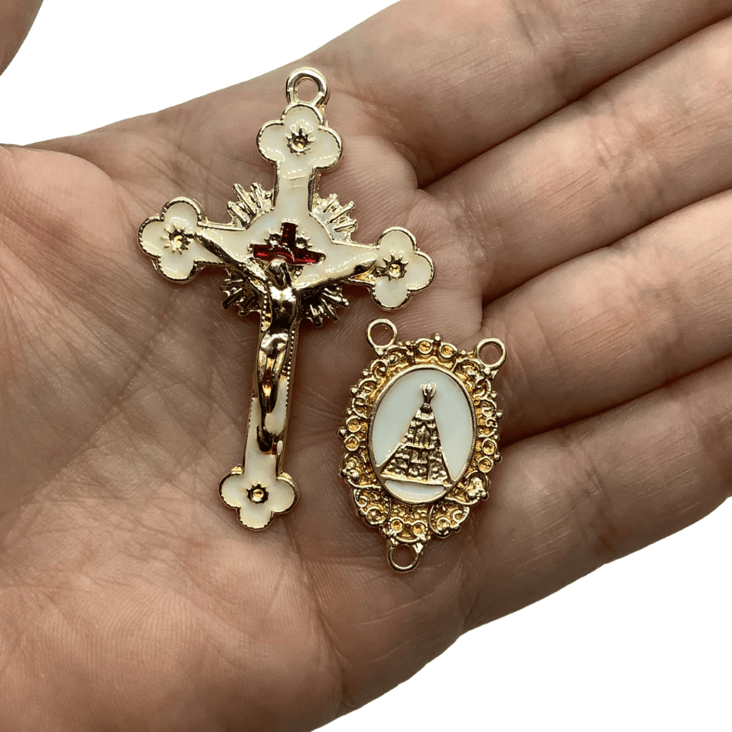 Crucifixo Dourado + Pingente Entremeio - Medalha - Nossa Senhora Aparecida