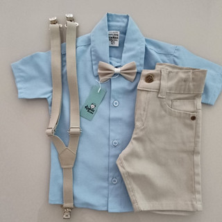 Conjunto Liso Bermuda Nude e Camisa Manga Curta Azul BB em Oferta na Shopee