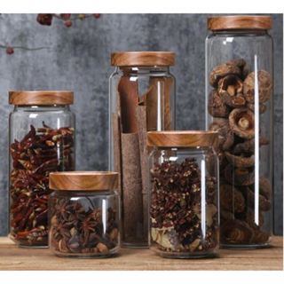Potes de Vidro com Tampa de Madeira 350, 500, 750 e 1000 ml em Oferta na Shopee