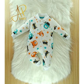 Macacão de bebê menino infantil masculino flanelado para inverno com ziper RN, P, M, G, GG. em Oferta na Shopee