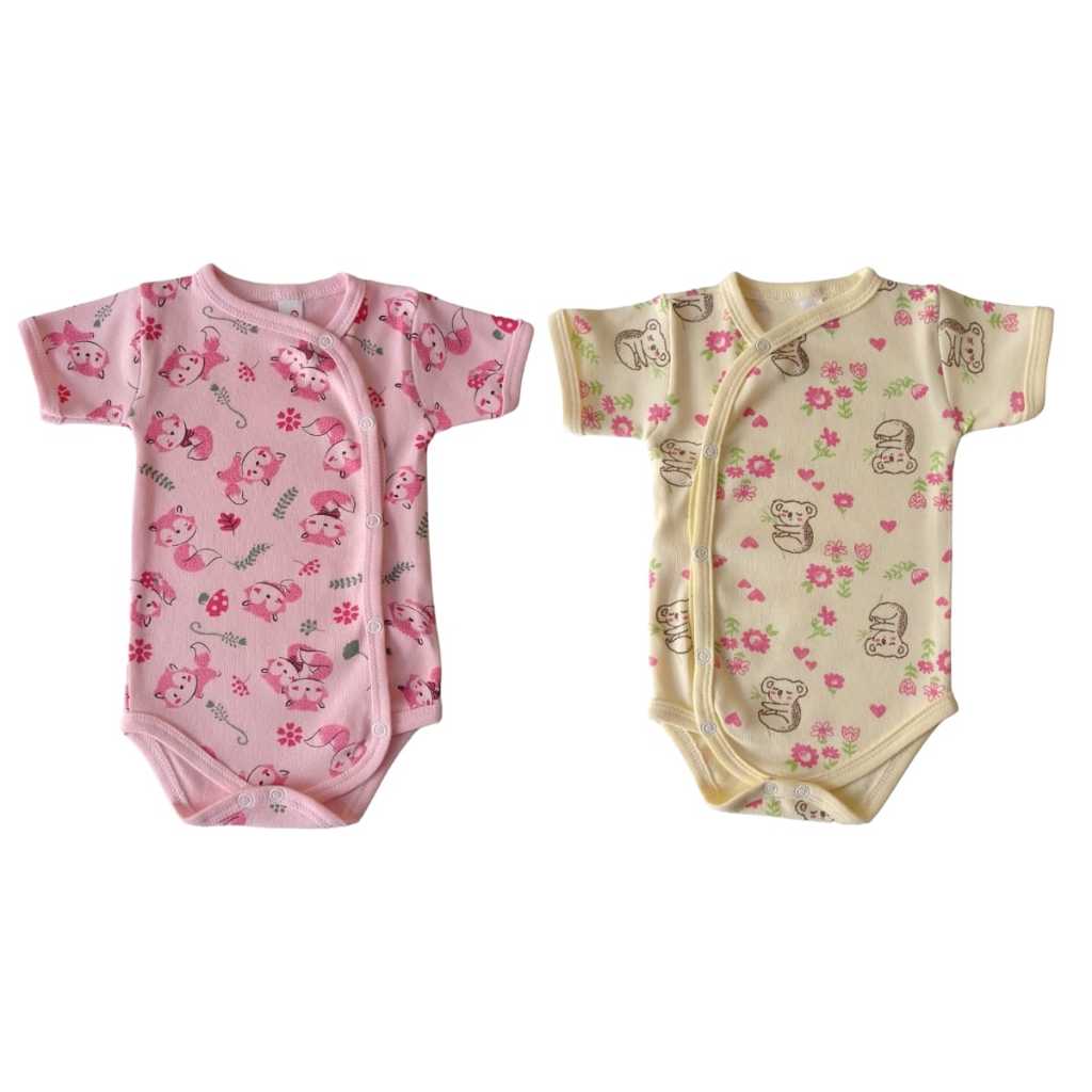 KIT 2 PEÇAS - BODY KIMONO MANGA CURTA ESTAMPADO ALGODÃO SUEDINE ROUPA MENINA MENINO ENXOVAL BEBÊ