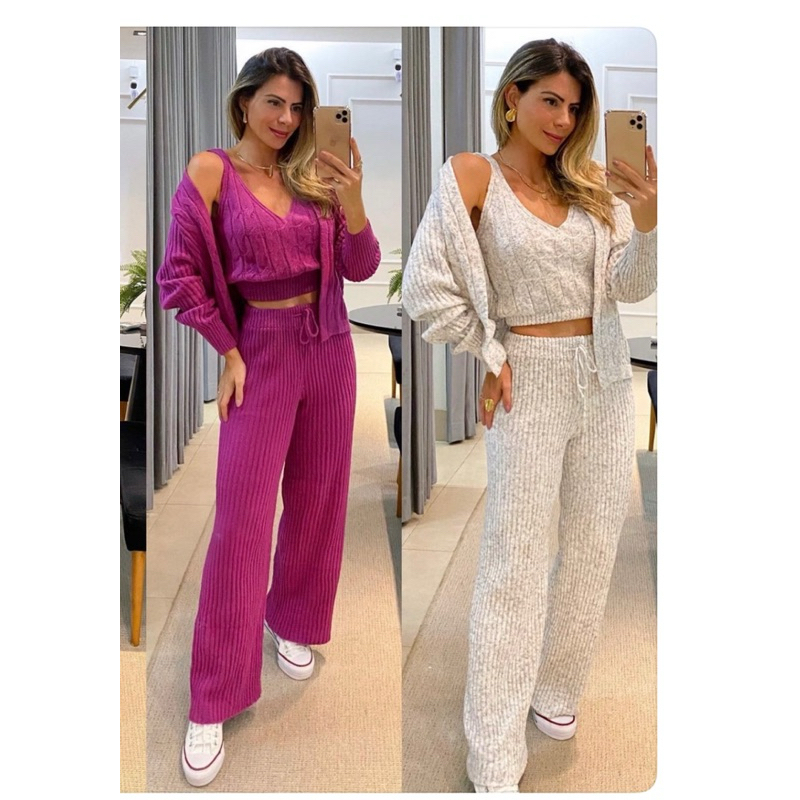 conjunto teicot mousse de 3 peças invernão feminina
