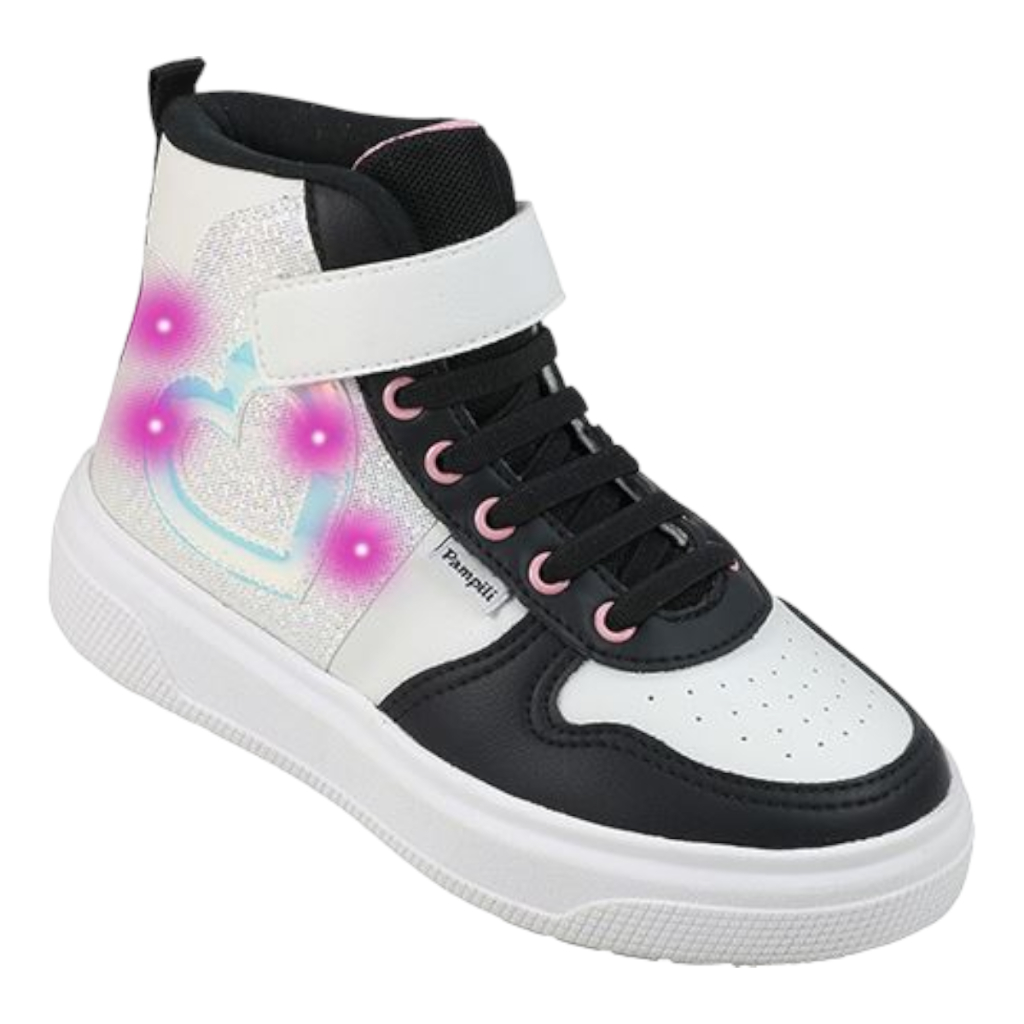 Tênis Pampili Led Branco Com Luzes Brilhante Coração Juvenil Menina Blogueira Moda Infantil 25 A 36