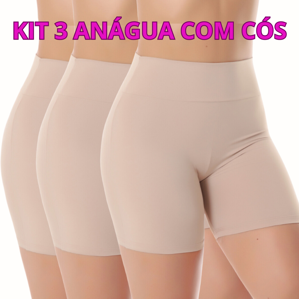 KIT 3 Short Anágua Com Cós Segunda Pele Feminino