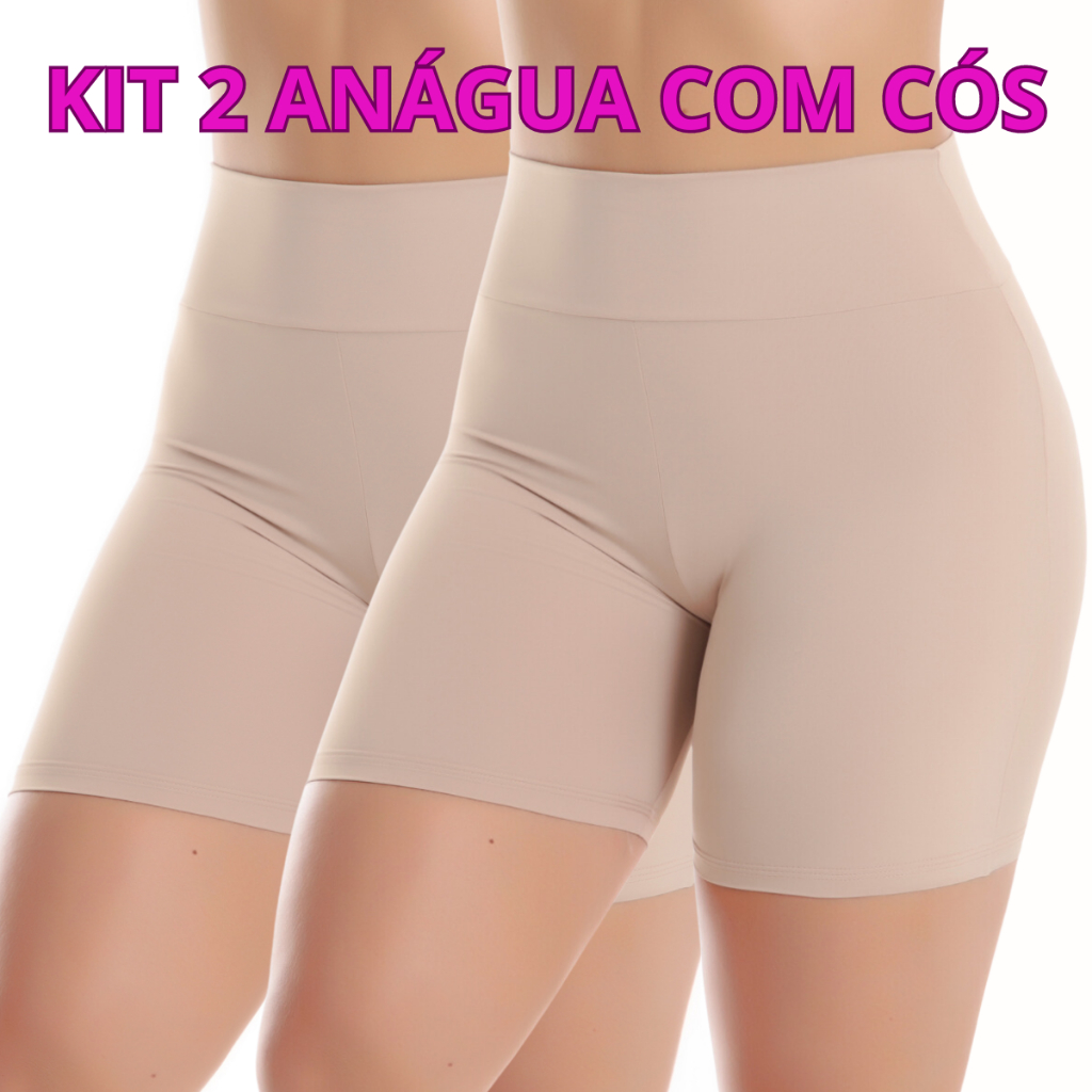 KIT 2 Short Anágua Com Cós Segunda Pele Feminino